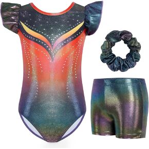 Gogokids Gymnastics Leotards for Girls, Toddler Ruffle Short Sleeve Dance Ballet Outfits Unitards Biketards with Shorts