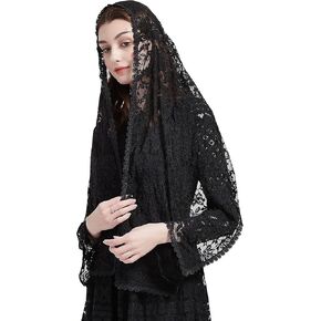 FANFAN Rectangular Chapel Veil Lace Shawl Wrap for Women Tulle Chapel Veil Church Mantillas Latin Mass Veil Y043