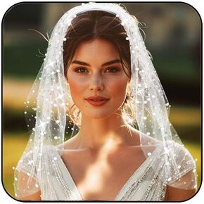 Latious 1 Tier Pearl Bride Wedding Veils Short Bridal Veil Rhinestone Veils with Headbands for Brides and Women
