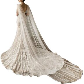 Veil Women Tulle Cathedral Floor Length Wedding Capes Shoulder Imitation Crystal Jewe, 300x150cm, White