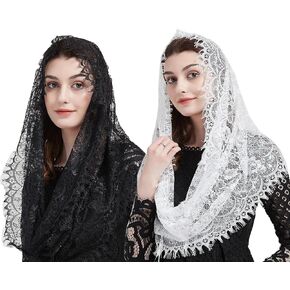 FANFAN Lace Infinity Chapel Veil Black Infinity Veil White Infinity Veil for Catholic Mass 2 Pcs Lace Infinity Scarf Y044
