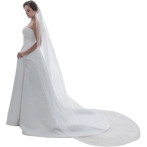 SAMKY 1T 1 Tier Pencil Edge Bridal Wedding Veil - Light Ivory Cathedral Length 108"