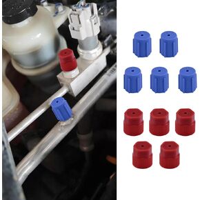 10PCS R134a Air Conditioning AC System Charging Port Caps, 13mm & 16mm High and Low Side A/C Cap, Air Conditioning Caps for Car Air-conditioning Replacement and Maintenance (5 Red High & 5 Blue Low)