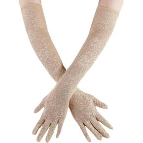 Womens Long Black Lace Gloves Long Floral Lace Opera Gloves Costume Elbow Length Fingerless Gloves for Dance Party