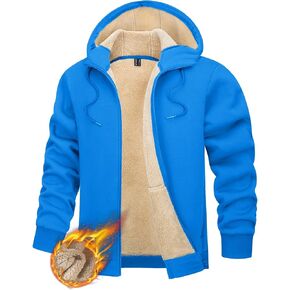 TACVASEN Men's Zip Up Sherpa Lined Hoodies Thick Fleece Heavyweight Jacket Windproof Thermal Zipper Sweatshirt