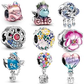 9 Pack Silver Spacer Beads Charms fit Pandora Bracelet, Heart Beads DIY Jewelry Gifts Women