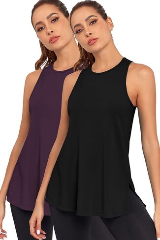 TAIPOVE Pima Cotton Womenss High Neck Tank Top Racerback Workout Tank Side Slit Sleeveless Flowy Basic Athletic Shirt in Saudi Arabia