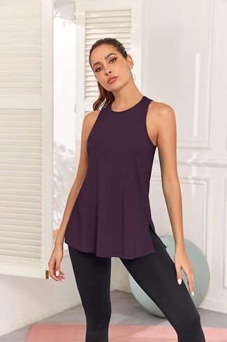 TAIPOVE Pima Cotton Womenss High Neck Tank Top Racerback Workout Tank Side Slit Sleeveless Flowy Basic Athletic Shirt in Saudi Arabia
