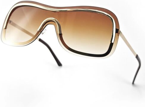 Y2k Wrap Around Sunglasses with Large Shield Shades, Big Metal Temple Retro 90s Style Futuristic Sunnies UV400 LA042 in Saudi Arabia