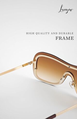 Y2k Wrap Around Sunglasses with Large Shield Shades, Big Metal Temple Retro 90s Style Futuristic Sunnies UV400 LA042 in Saudi Arabia