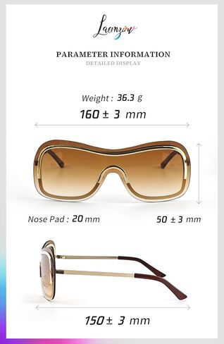 Y2k Wrap Around Sunglasses with Large Shield Shades, Big Metal Temple Retro 90s Style Futuristic Sunnies UV400 LA042 in Saudi Arabia