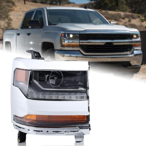 Chrome HID/Xenon LED DRL Projector Headlight Assembly Compatible with 2016-2018 Chevy Silverado 1500/2019 Silverado 1500 LD Right Passenger Side 84388631 GM2503451 in Saudi Arabia