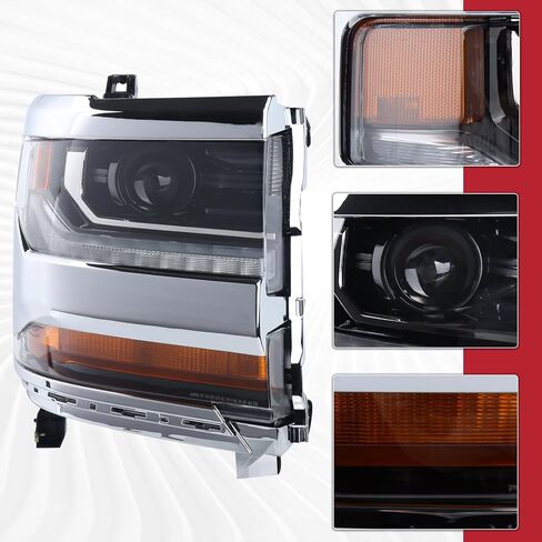Chrome HID/Xenon LED DRL Projector Headlight Assembly Compatible with 2016-2018 Chevy Silverado 1500/2019 Silverado 1500 LD Right Passenger Side 84388631 GM2503451 in Saudi Arabia
