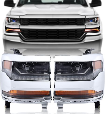 Chrome HID/Xenon LED DRL Projector Headlight Assembly Compatible with 2016-2018 Chevy Silverado 1500/2019 Silverado 1500 LD Right Passenger Side 84388631 GM2503451 in Saudi Arabia
