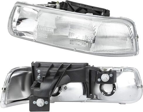 Headlights Assembly Compatible with 1999-2002 Chevy Silverado 1500 2500, 2000-2006 Tahoe Suburban Headlights Headlamp with Bumper Lights, Black Housing Clear Reflector in Kuwait