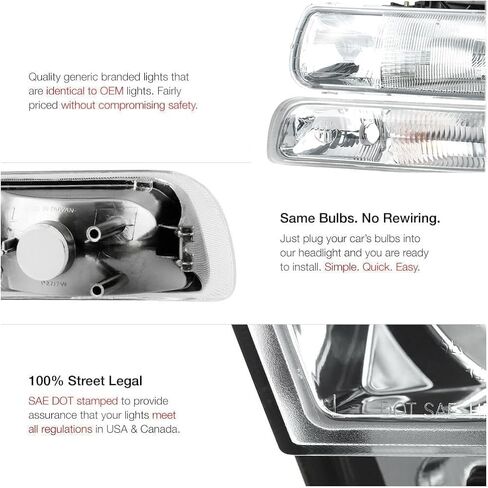 Headlights Assembly Compatible with 1999-2002 Chevy Silverado 1500 2500, 2000-2006 Tahoe Suburban Headlights Headlamp with Bumper Lights, Black Housing Clear Reflector in Kuwait