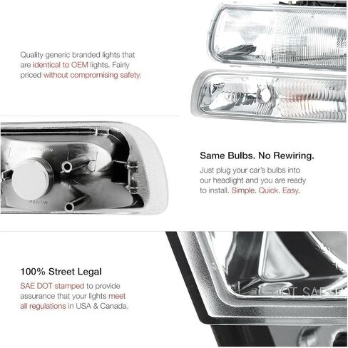 Headlights Assembly Compatible with 1999-2002 Chevy Silverado 1500 2500, 2000-2006 Tahoe Suburban Headlights Headlamp with Bumper Lights, Black Housing Clear Reflector in Kuwait
