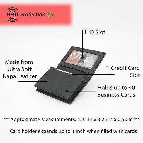 ag wallets Leather Business Card Holder Case and Credit Card Wallet with ID Window | RFID Blocking Card Case | Leather Business Card Organizer for Men or Women, (Tan) in Saudi Arabia