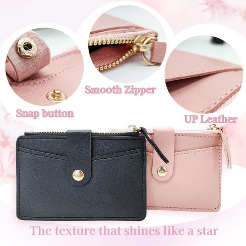 Small Credit Card Holder for Women, Candy Colored Women's Wallets with 4 Card Slots, Zipper and Button, Small Coin Purse for Coin, Folded Cash and Cards (Black) in Saudi Arabia
