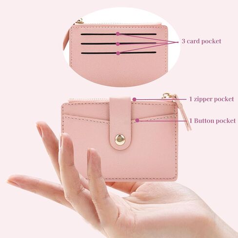 Small Credit Card Holder for Women, Candy Colored Women's Wallets with 4 Card Slots, Zipper and Button, Small Coin Purse for Coin, Folded Cash and Cards (Black) in Saudi Arabia