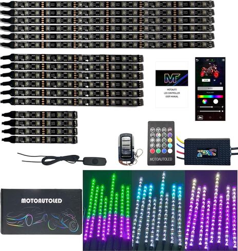 16PCS Motorcycle LED Underglow Kit with Brake Turn Signal RGBW Chase Flow Chasing Strips Waterproof Multicolor Accent Light with APP Remote Control Accessories for ATV Harley Davidson Honda Kawasaki in Saudi Arabia