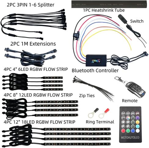 16PCS Motorcycle LED Underglow Kit with Brake Turn Signal RGBW Chase Flow Chasing Strips Waterproof Multicolor Accent Light with APP Remote Control Accessories for ATV Harley Davidson Honda Kawasaki in Saudi Arabia