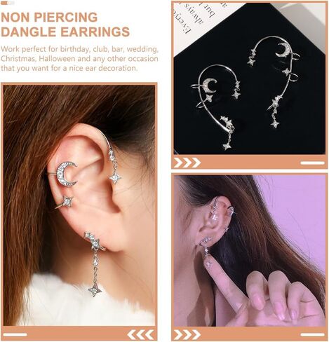 Beaupretty 1 زوج نجمة القمر الأذن الكفة الأذن الكفة للنساء القوطية الجان الأذن الأصفاد الأذن مجوهرات غير مثقوب الأذن الكفة آذان الجنية للأقراط in Kuwait