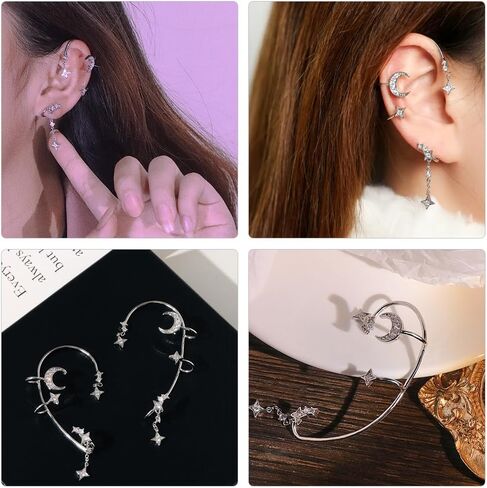 Beaupretty 1 زوج نجمة القمر الأذن الكفة الأذن الكفة للنساء القوطية الجان الأذن الأصفاد الأذن مجوهرات غير مثقوب الأذن الكفة آذان الجنية للأقراط in Kuwait