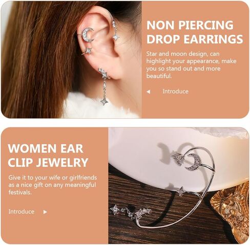 Beaupretty 1 زوج نجمة القمر الأذن الكفة الأذن الكفة للنساء القوطية الجان الأذن الأصفاد الأذن مجوهرات غير مثقوب الأذن الكفة آذان الجنية للأقراط in Kuwait
