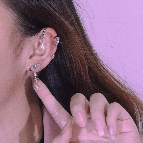 Beaupretty 1 زوج نجمة القمر الأذن الكفة الأذن الكفة للنساء القوطية الجان الأذن الأصفاد الأذن مجوهرات غير مثقوب الأذن الكفة آذان الجنية للأقراط in Kuwait