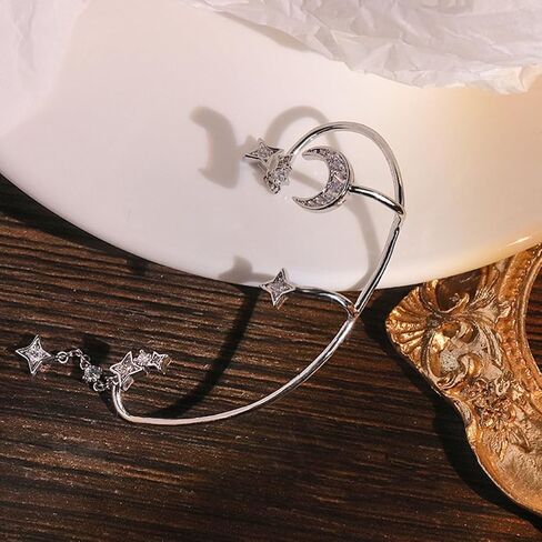 Beaupretty 1 زوج نجمة القمر الأذن الكفة الأذن الكفة للنساء القوطية الجان الأذن الأصفاد الأذن مجوهرات غير مثقوب الأذن الكفة آذان الجنية للأقراط in Kuwait