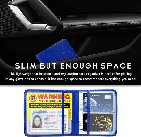 Car Registration & Insurance Card Holder, Waterproof Leather Vehicle Glove Box Organizer with Magnetic Shut, Vehicle Wallet Accessories Case for Cards Document Driver License (Black) in Kuwait