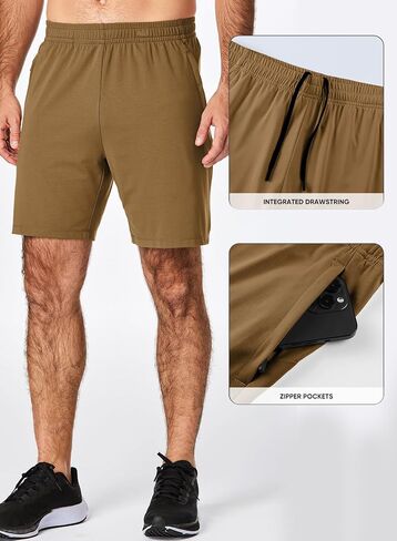 JMIERR Mens Athletic Shorts Knit 4 Way Stretch Short with Zipper Pockets Running Workout Sports Gym Lightweight 7" Shorts in Kuwait