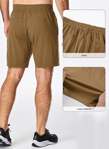 JMIERR Mens Athletic Shorts Knit 4 Way Stretch Short with Zipper Pockets Running Workout Sports Gym Lightweight 7" Shorts in Kuwait