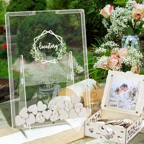 AerWo Wedding Guest Book Alternative, Acrylic Guest Book Wedding Reception Wedding Heart Guest Book Drop Box with Picture Frame,100 Acrylic Hearts,Wedding Signs for Graduations Baby Shower Anniversary in Kuwait
