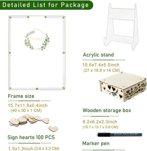 AerWo Wedding Guest Book Alternative, Acrylic Guest Book Wedding Reception Wedding Heart Guest Book Drop Box with Picture Frame,100 Acrylic Hearts,Wedding Signs for Graduations Baby Shower Anniversary in Kuwait