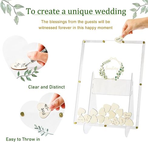 AerWo Wedding Guest Book Alternative, Acrylic Guest Book Wedding Reception Wedding Heart Guest Book Drop Box with Picture Frame,100 Acrylic Hearts,Wedding Signs for Graduations Baby Shower Anniversary in Kuwait