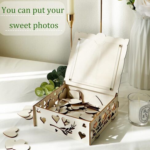 AerWo Wedding Guest Book Alternative, Acrylic Guest Book Wedding Reception Wedding Heart Guest Book Drop Box with Picture Frame,100 Acrylic Hearts,Wedding Signs for Graduations Baby Shower Anniversary in Kuwait