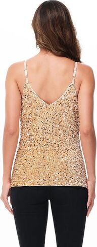 Anna-Kaci Womens Sleeveless Sequin Tops V Neck Sparkle Spaghetti Strap Cami Tank Top Shirt in Kuwait