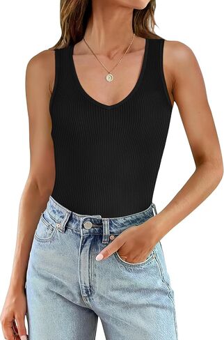 WIHOLL Womens Ribbed Tank Tops 2024 Summer V Neck Slim Fitted Tops Casual Basic Knit Sleeveless Shirts in Saudi Arabia