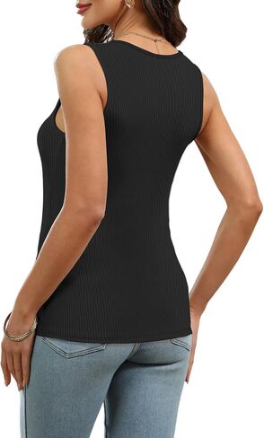 WIHOLL Womens Ribbed Tank Tops 2024 Summer V Neck Slim Fitted Tops Casual Basic Knit Sleeveless Shirts in Saudi Arabia