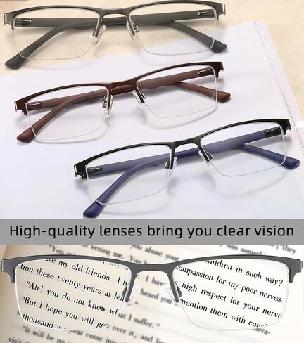 3 Pack Reading Glasses for Men Blue Light Blocking with Spring Hinge,Stylish Metal Half Frame Mens Computer Readers (+1.5 Strength) in Saudi Arabia