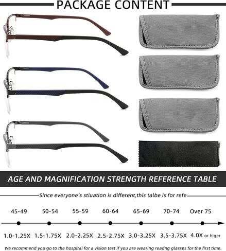 3 Pack Reading Glasses for Men Blue Light Blocking with Spring Hinge,Stylish Metal Half Frame Mens Computer Readers (+1.5 Strength) in Saudi Arabia