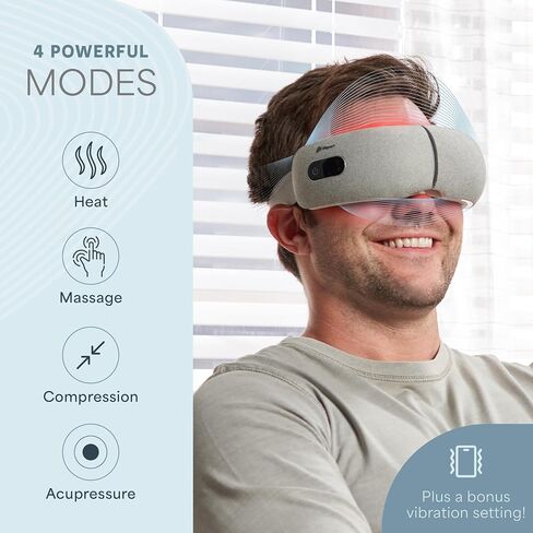 LifePro Portable FSA/HSA Eligible Eye Massager with Heat and Vibration-4 Soothing Modes for Compression Massage to Help Reduce Puffy and Dry Eyes-Rechargeable Heated Migraine Mask with Bluetooth Music in Saudi Arabia