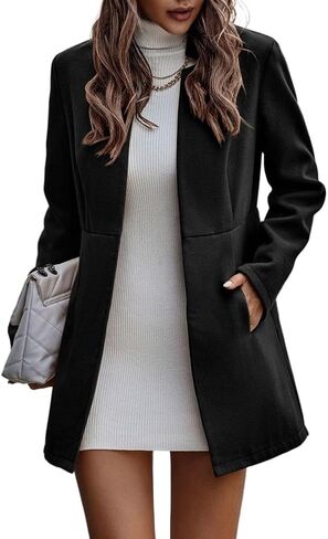 IDEALSANXUN Wool Blazer for Women Fall Winter Open Front Blazer Jackets Business Coats Dressy Peacoat Trench Coat in Saudi Arabia