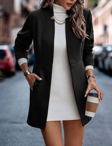 IDEALSANXUN Wool Blazer for Women Fall Winter Open Front Blazer Jackets Business Coats Dressy Peacoat Trench Coat in Saudi Arabia