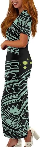Puletasi Polynesian Tribal Clothing Two Piece Skirt Set for Women Outfits Short Sleeve Top High Waist Midi Skirt in Saudi Arabia