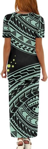 Puletasi Polynesian Tribal Clothing Two Piece Skirt Set for Women Outfits Short Sleeve Top High Waist Midi Skirt in Saudi Arabia