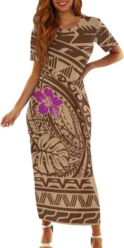 Puletasi Polynesian Tribal Clothing Two Piece Skirt Set for Women Outfits Short Sleeve Top High Waist Midi Skirt in Saudi Arabia