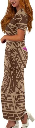 Puletasi Polynesian Tribal Clothing Two Piece Skirt Set for Women Outfits Short Sleeve Top High Waist Midi Skirt in Saudi Arabia